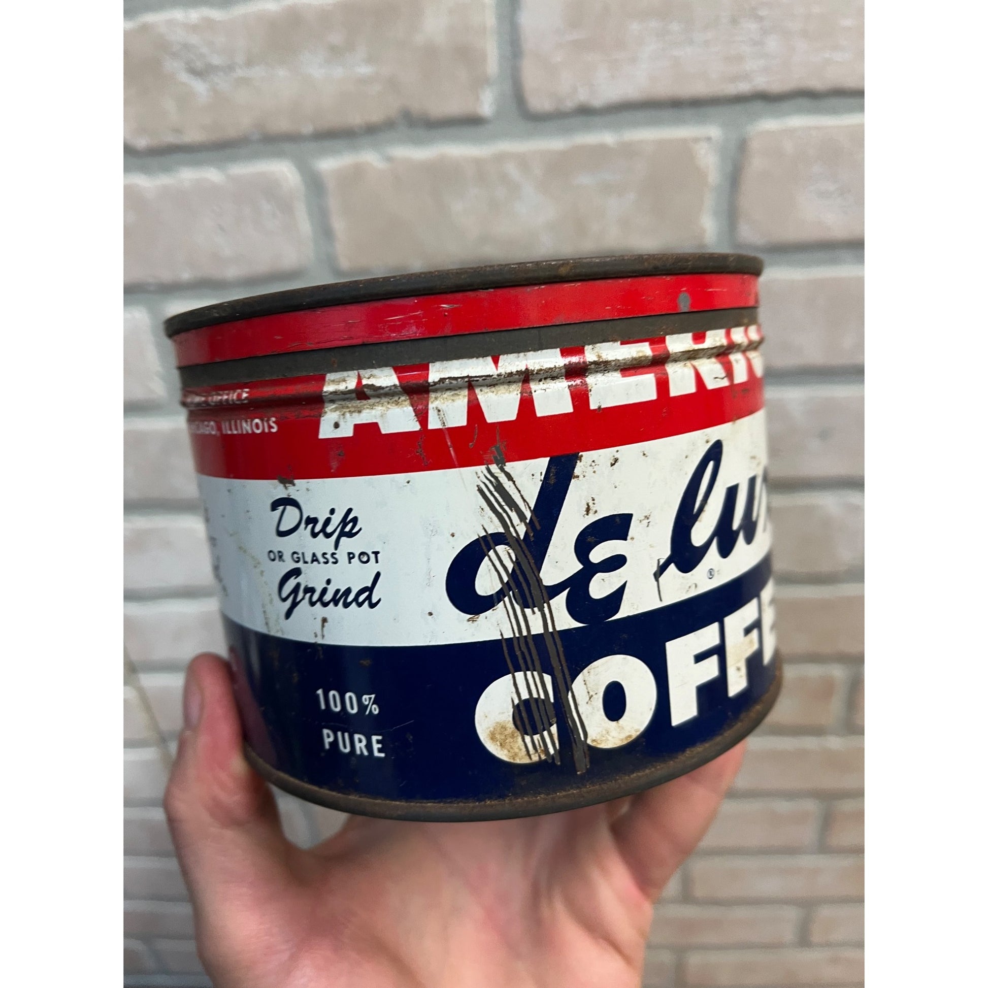 Vintage American Deluxe Coffee Tin Can Chicago 1940s Advertising Kitchen