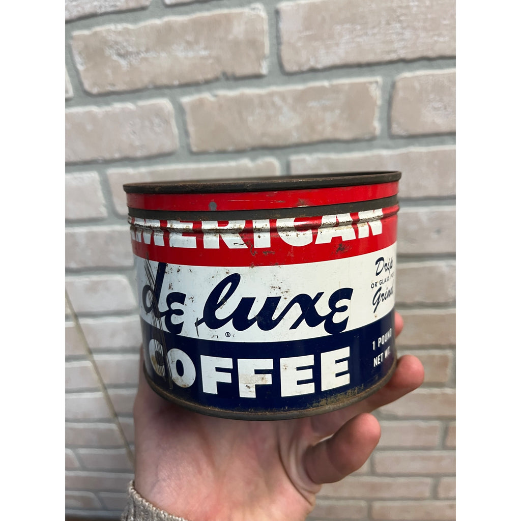 Vintage American Deluxe Coffee Tin Can Chicago 1940s Advertising Kitchen