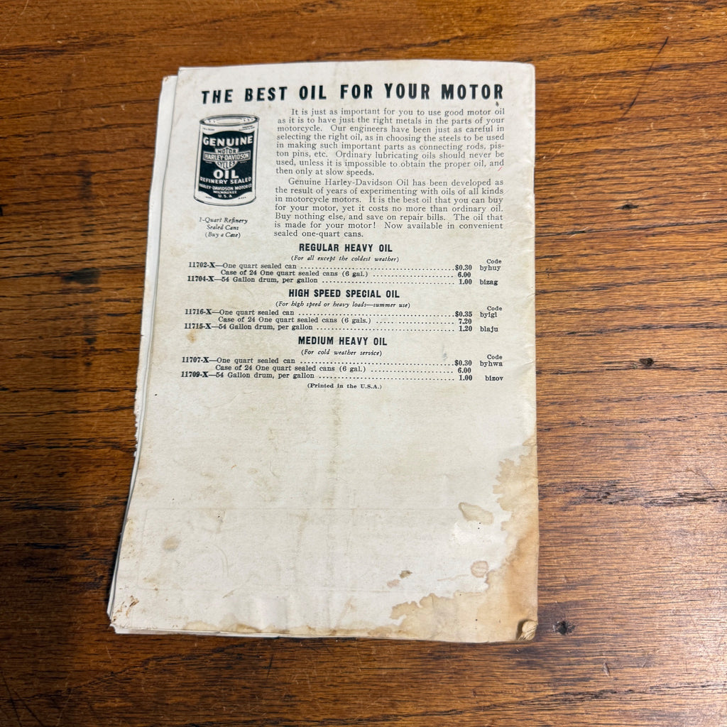 Original 1936 Genuine Harley-Davidson Accessories Catalog