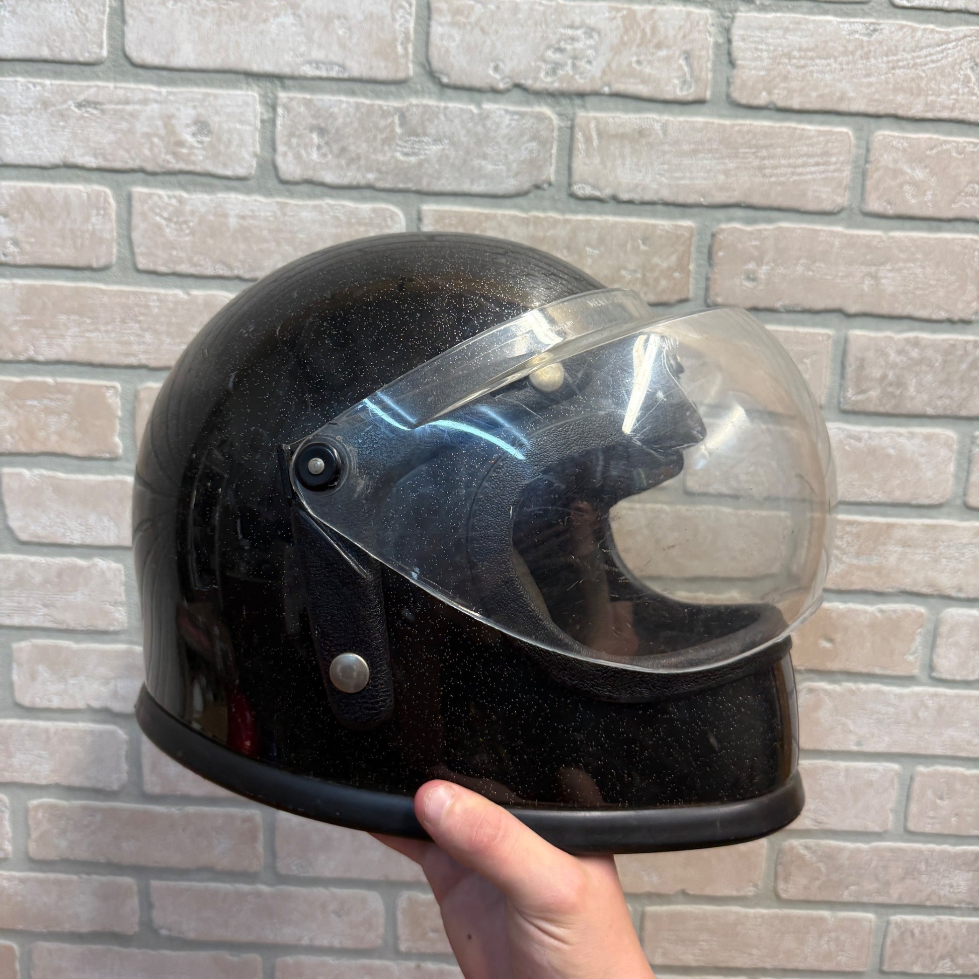 Vintage Black Sparkle Face Shield Snowmobile Motorcycle Helmet