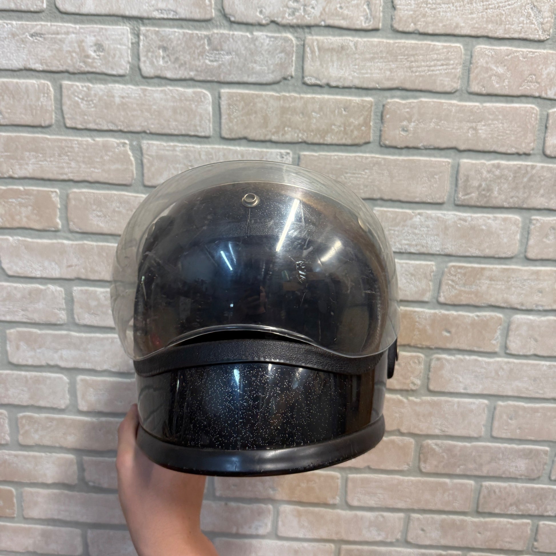 Vintage Black Sparkle Face Shield Snowmobile Motorcycle Helmet