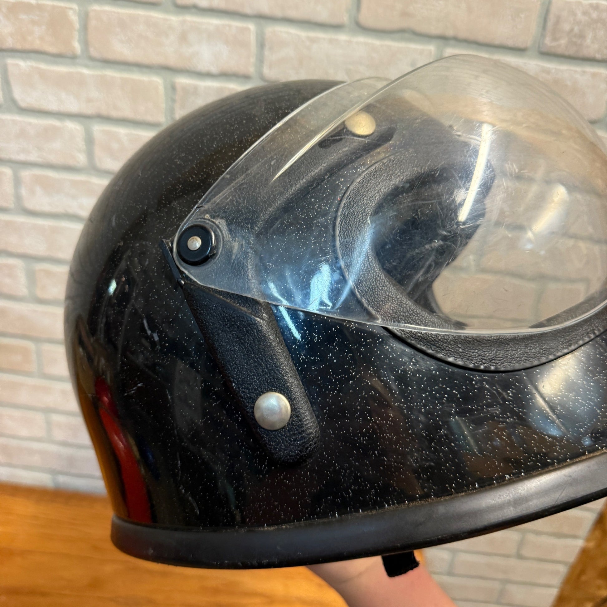 Vintage Black Sparkle Face Shield Snowmobile Motorcycle Helmet