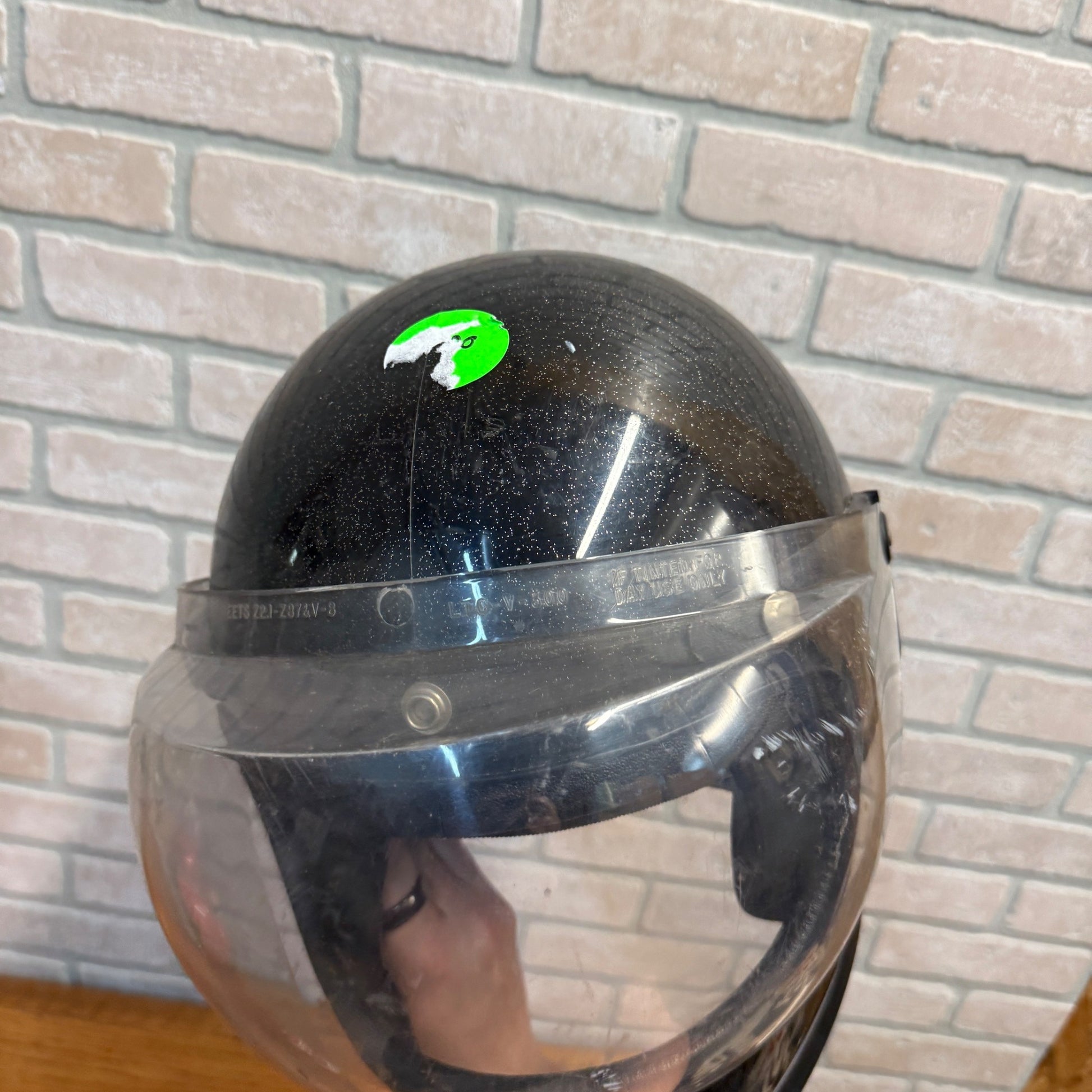 Vintage Black Sparkle Face Shield Snowmobile Motorcycle Helmet