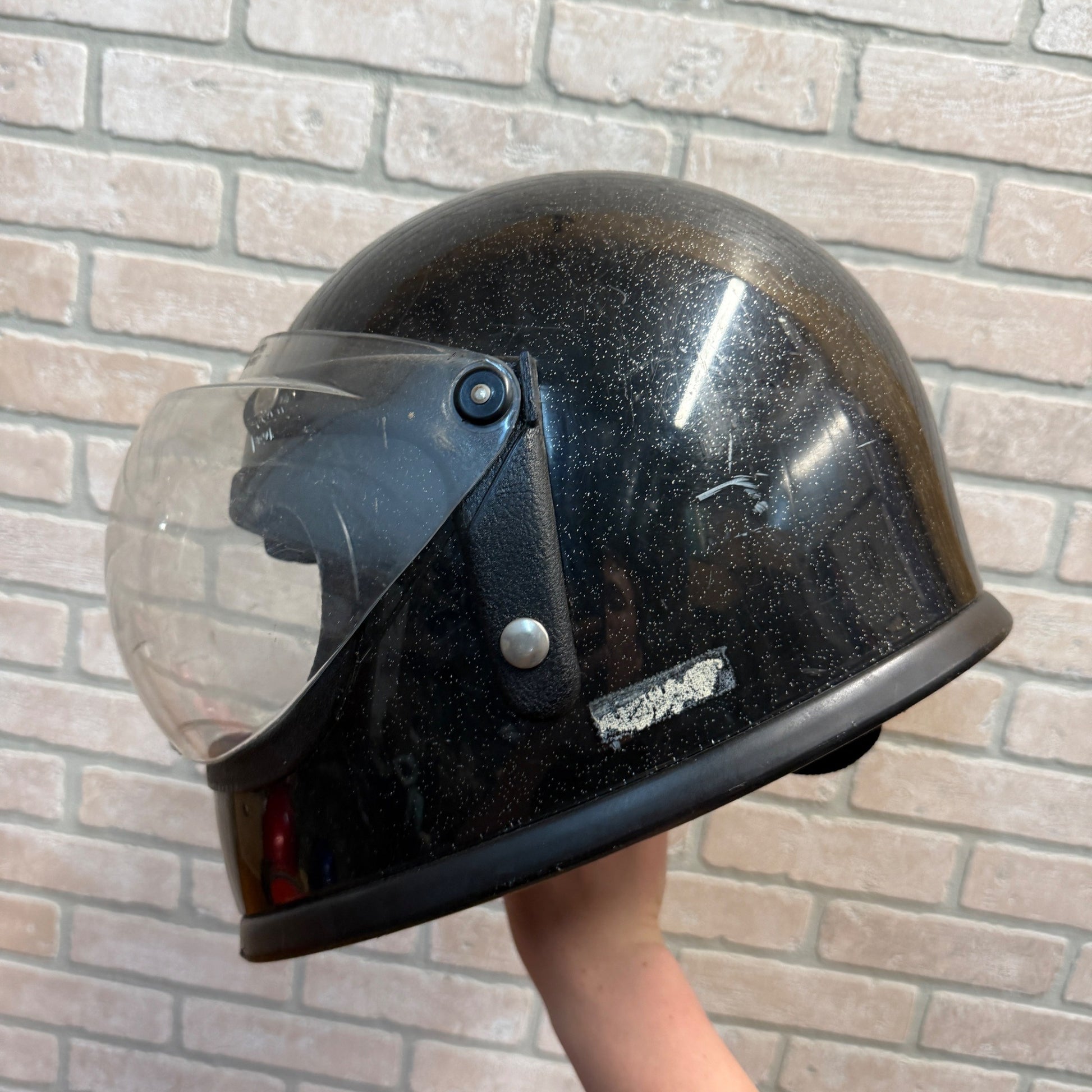 Vintage Black Sparkle Face Shield Snowmobile Motorcycle Helmet