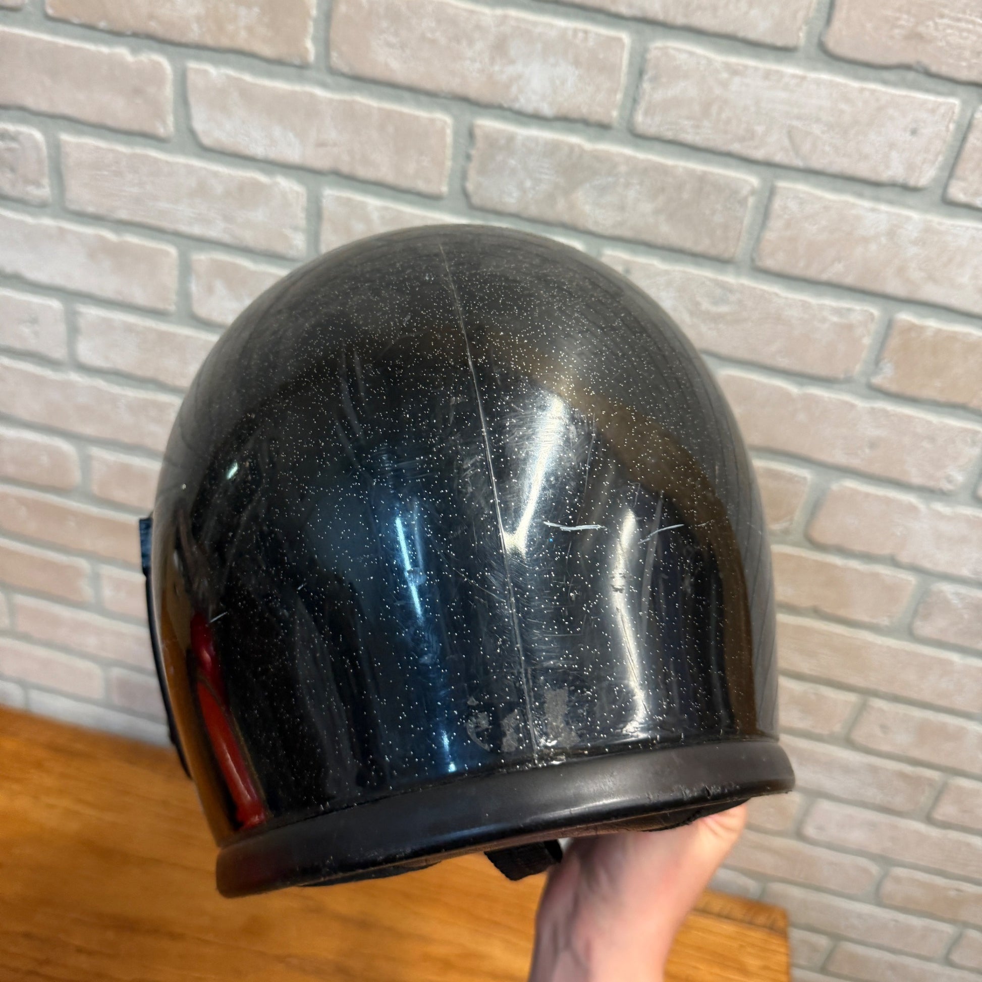 Vintage Black Sparkle Face Shield Snowmobile Motorcycle Helmet
