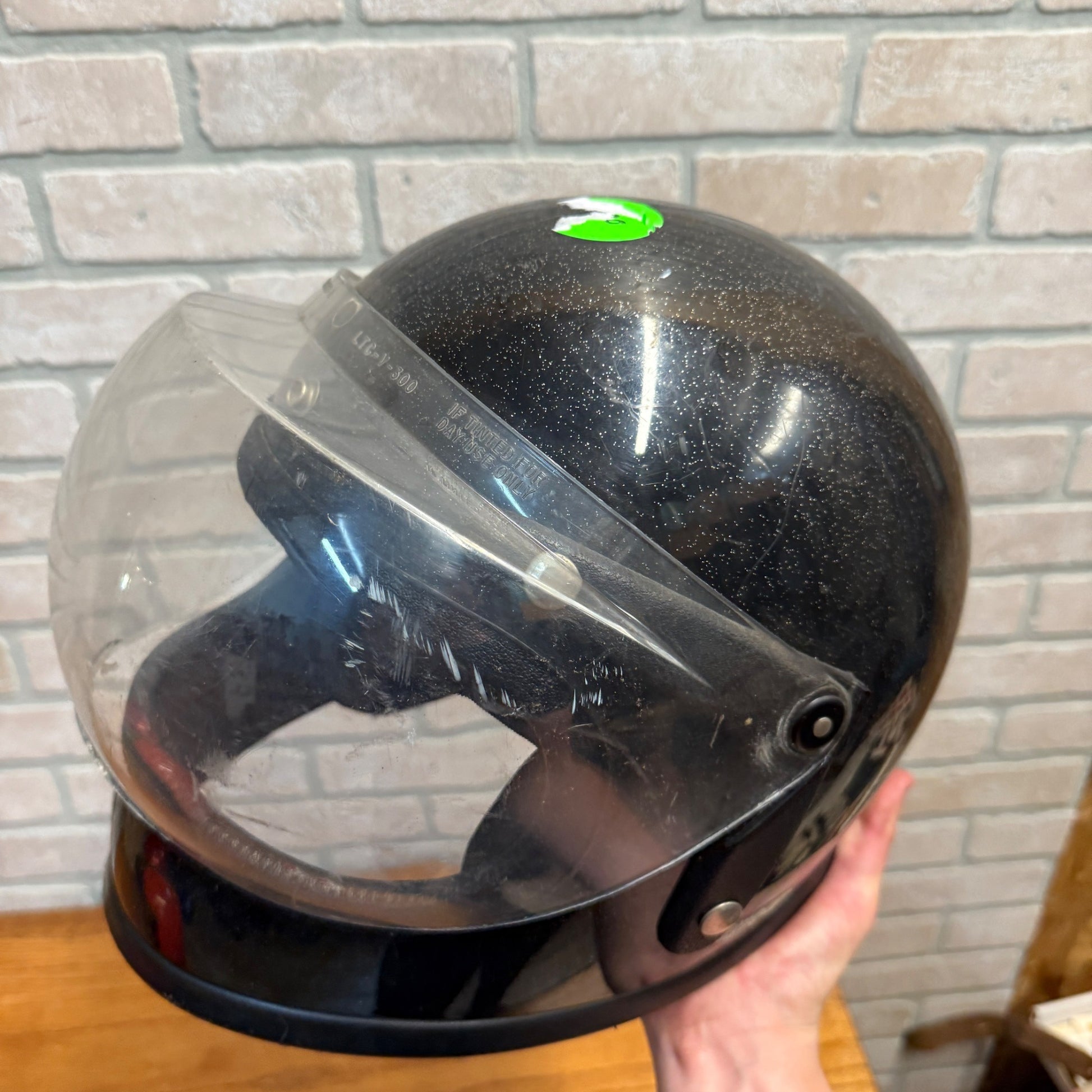 Vintage Black Sparkle Face Shield Snowmobile Motorcycle Helmet