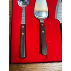 Vintage MCM Burnco Serving Utensil 4pc Set Teak Wood Pizza Cutter Spatula ++