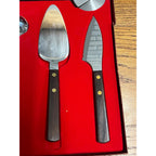 Vintage MCM Burnco Serving Utensil 4pc Set Teak Wood Pizza Cutter Spatula ++