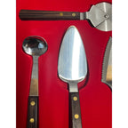 Vintage MCM Burnco Serving Utensil 4pc Set Teak Wood Pizza Cutter Spatula ++