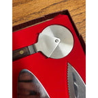 Vintage MCM Burnco Serving Utensil 4pc Set Teak Wood Pizza Cutter Spatula ++