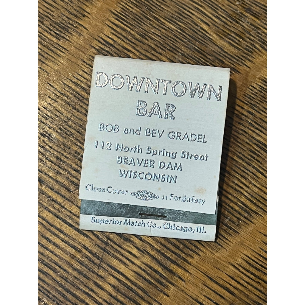 VINTAGE Matchbook Advertising Downtown Bar Bob & Bev Gradel - Beaver Dam, Wis.