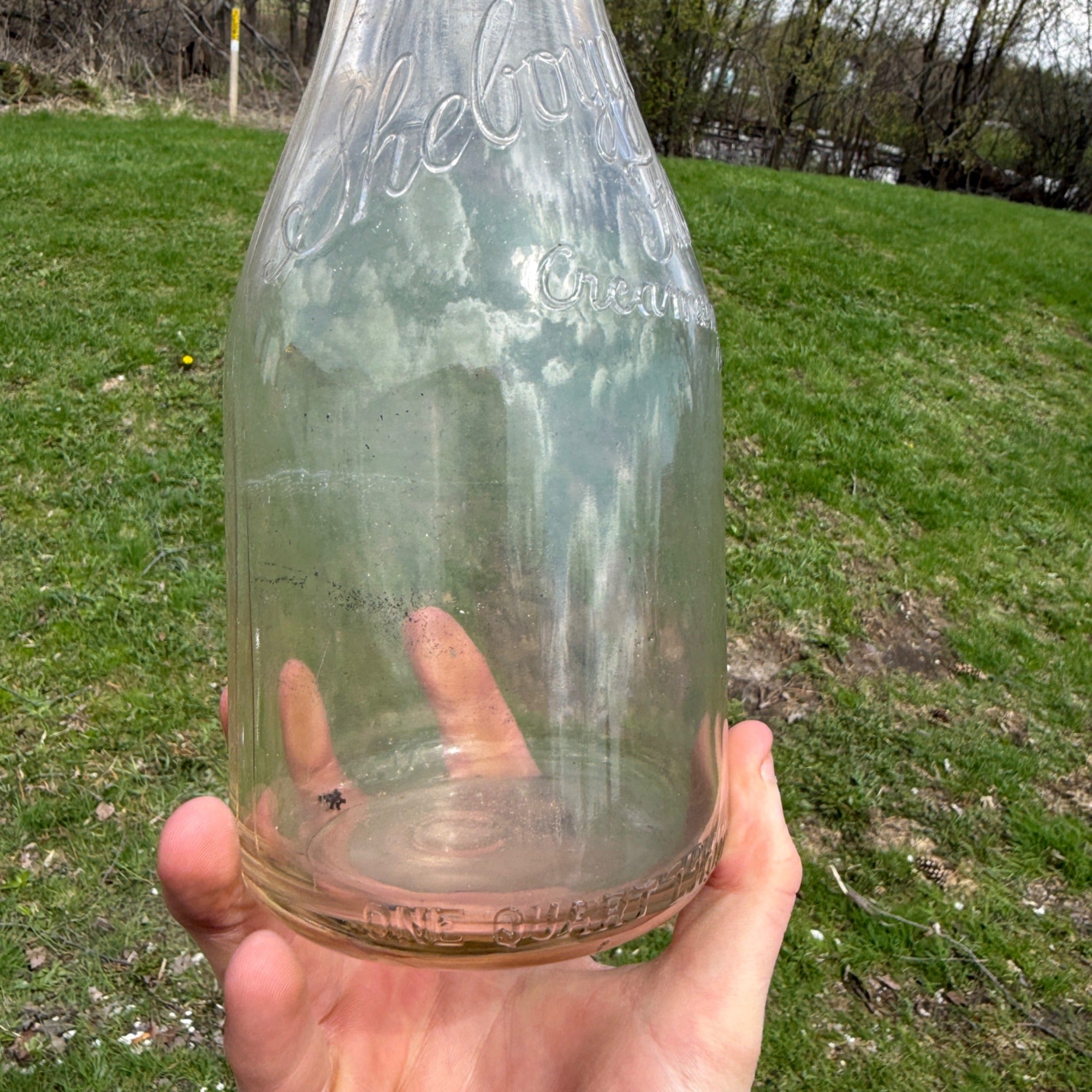 Vintage Quart Milk Bottle Sheboygan Falls Creamery Wisconsin Dairy Embossed