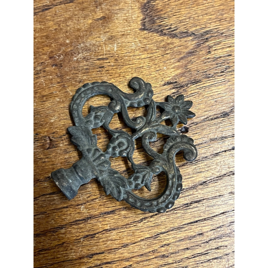 Antique Cast Bronze Ornate Victorian Lamp Finial Flower Floral 3" x 1/4" Thread