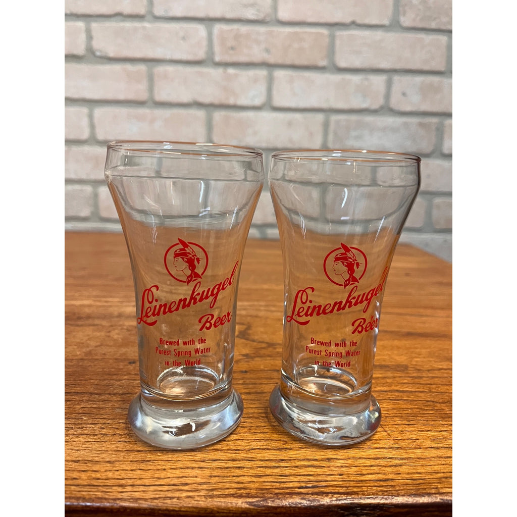 Vintage Leinenkugels Beer Sham 8oz Glasses Lot (2) Indian Maiden 5.25" Tall