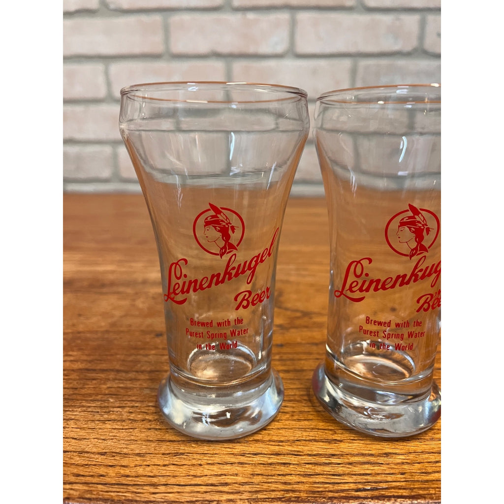 Vintage Leinenkugels Beer Sham 8oz Glasses Lot (2) Indian Maiden 5.25" Tall