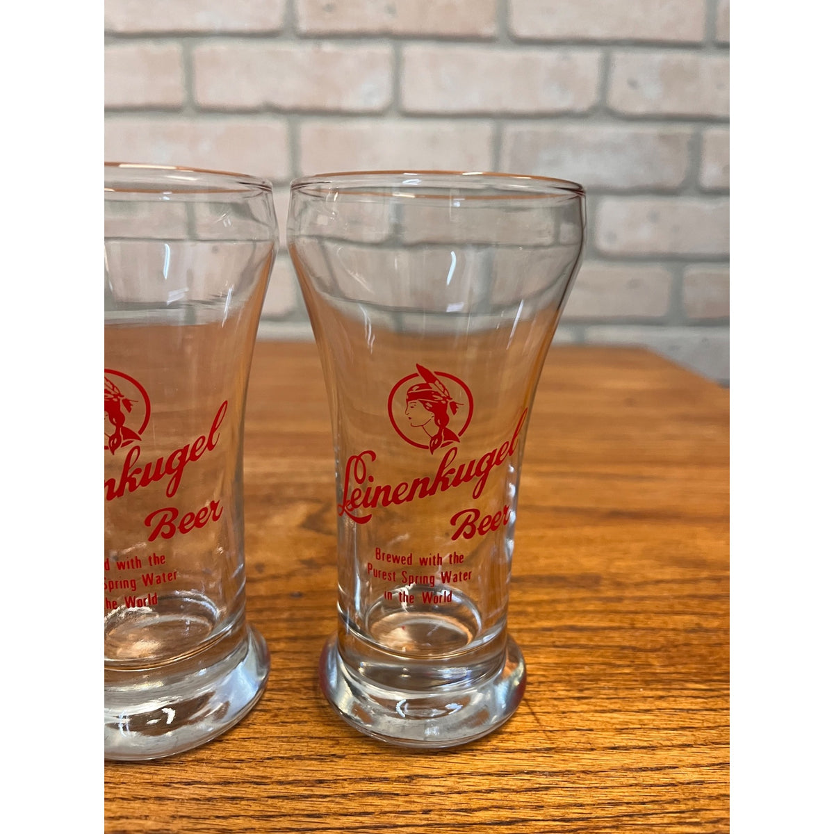 Vintage Leinenkugels Beer Sham 8oz Glasses Lot (2) Indian Maiden 5.25" Tall