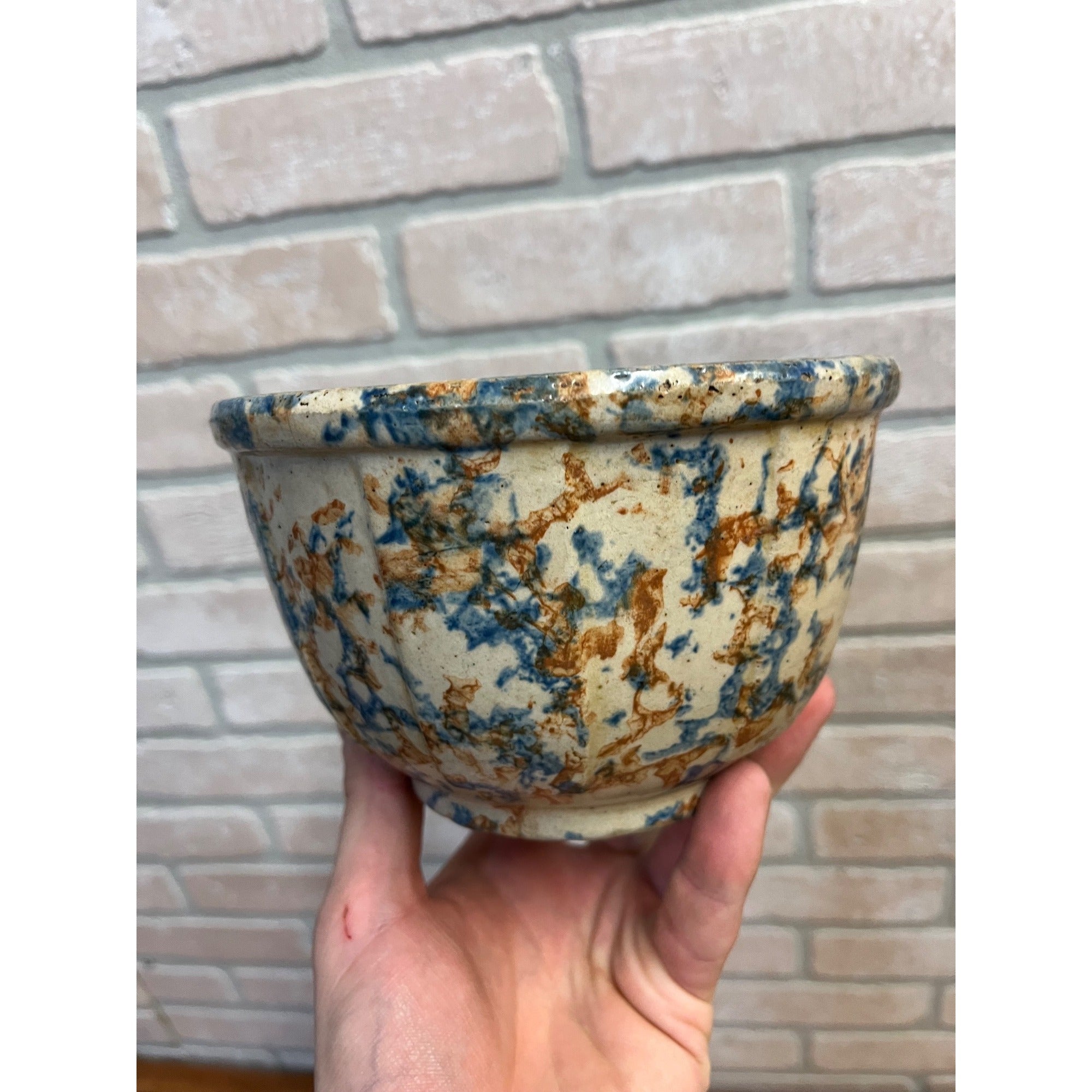 Vintage W.G. Crass General Store Red Wing Spongeware Mixing Bowl Fillmore Wis WI