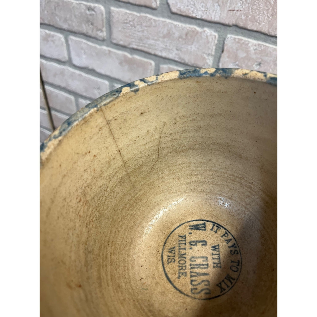 Vintage W.G. Crass General Store Red Wing Spongeware Mixing Bowl Fillmore Wis WI