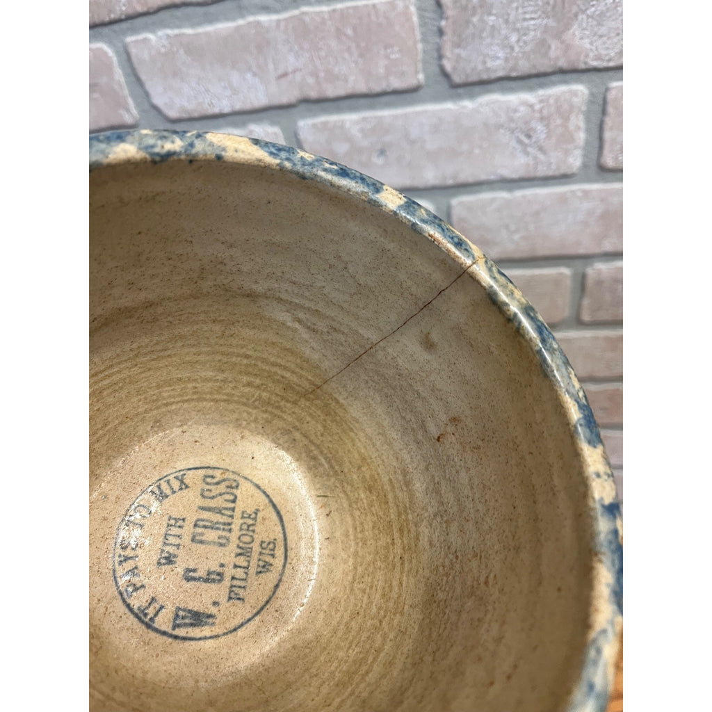 Vintage W.G. Crass General Store Red Wing Spongeware Mixing Bowl Fillmore Wis WI