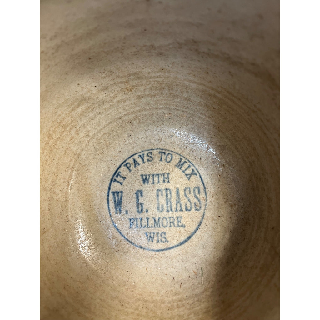 Vintage W.G. Crass General Store Red Wing Spongeware Mixing Bowl Fillmore Wis WI