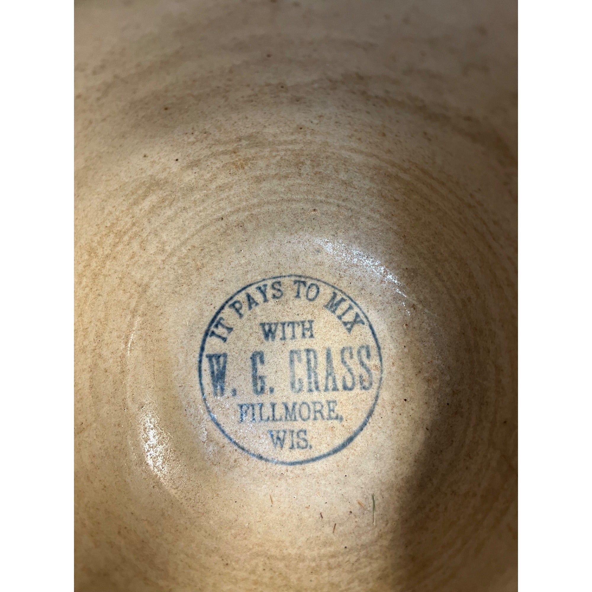 Vintage W.G. Crass General Store Red Wing Spongeware Mixing Bowl Fillmore Wis WI
