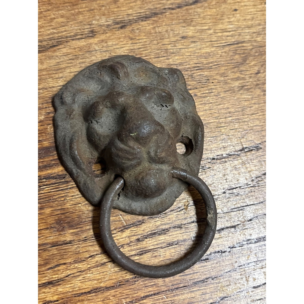 Antique Lion Head Ring Pull Cast Iron Victorian Furniture Hardware Drawer Pull