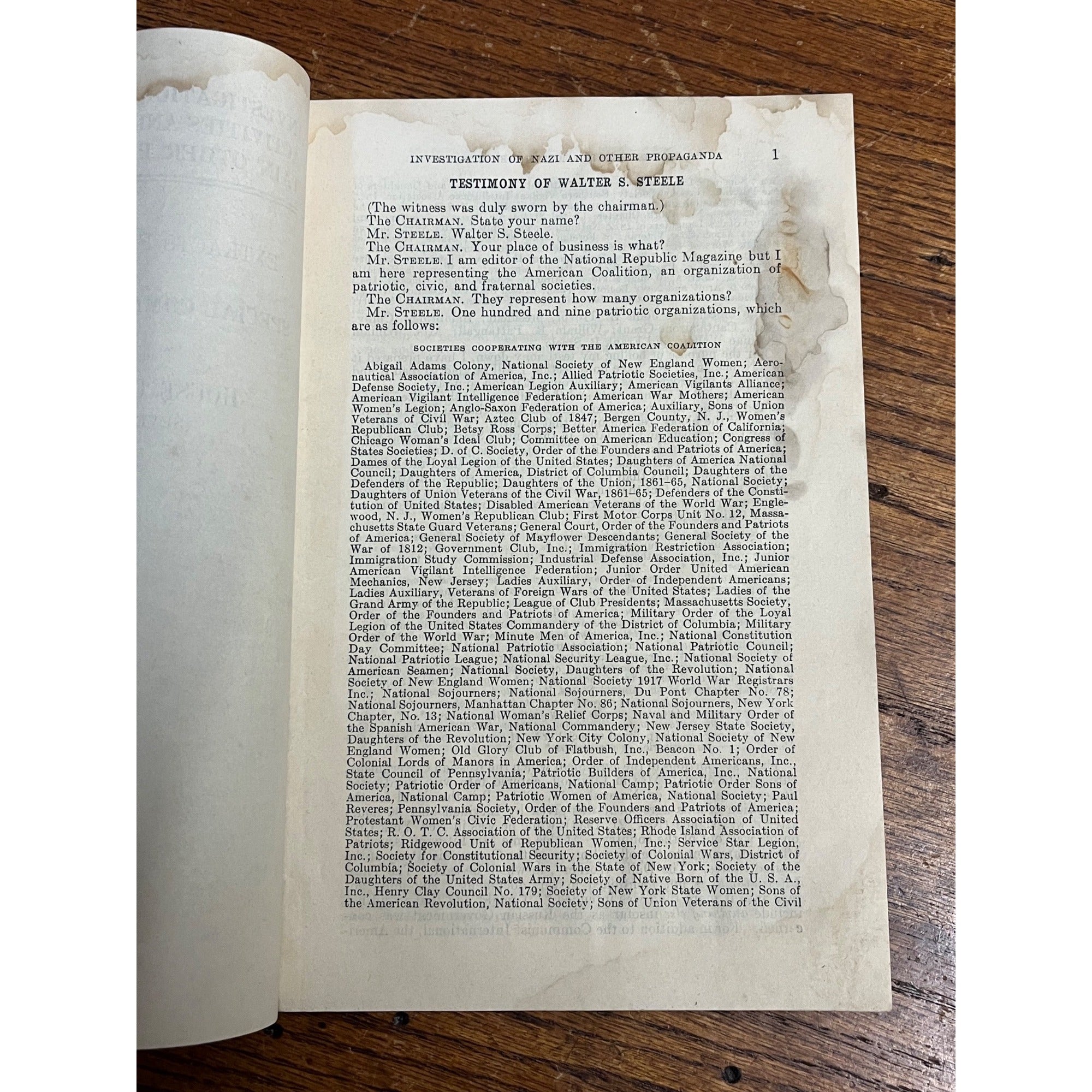 Original Investigation of Nazi Propaganda Activities 1934 Congress Walter Steele