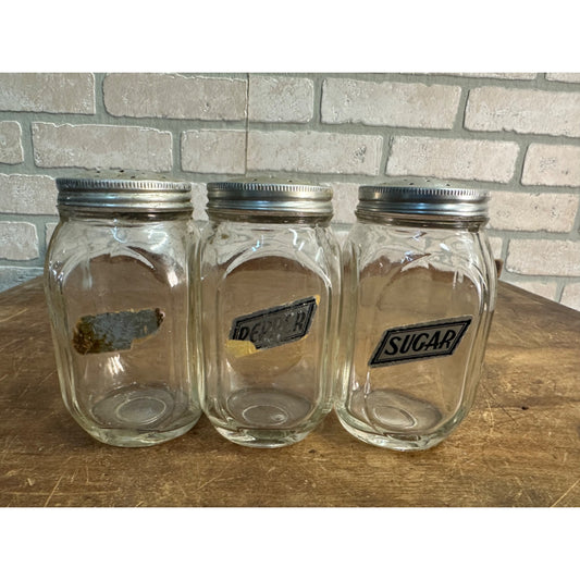 Vintage Hocking Glass Co. Clear Shaker Spice Jars Salt Pepper Sugar Lot (3)