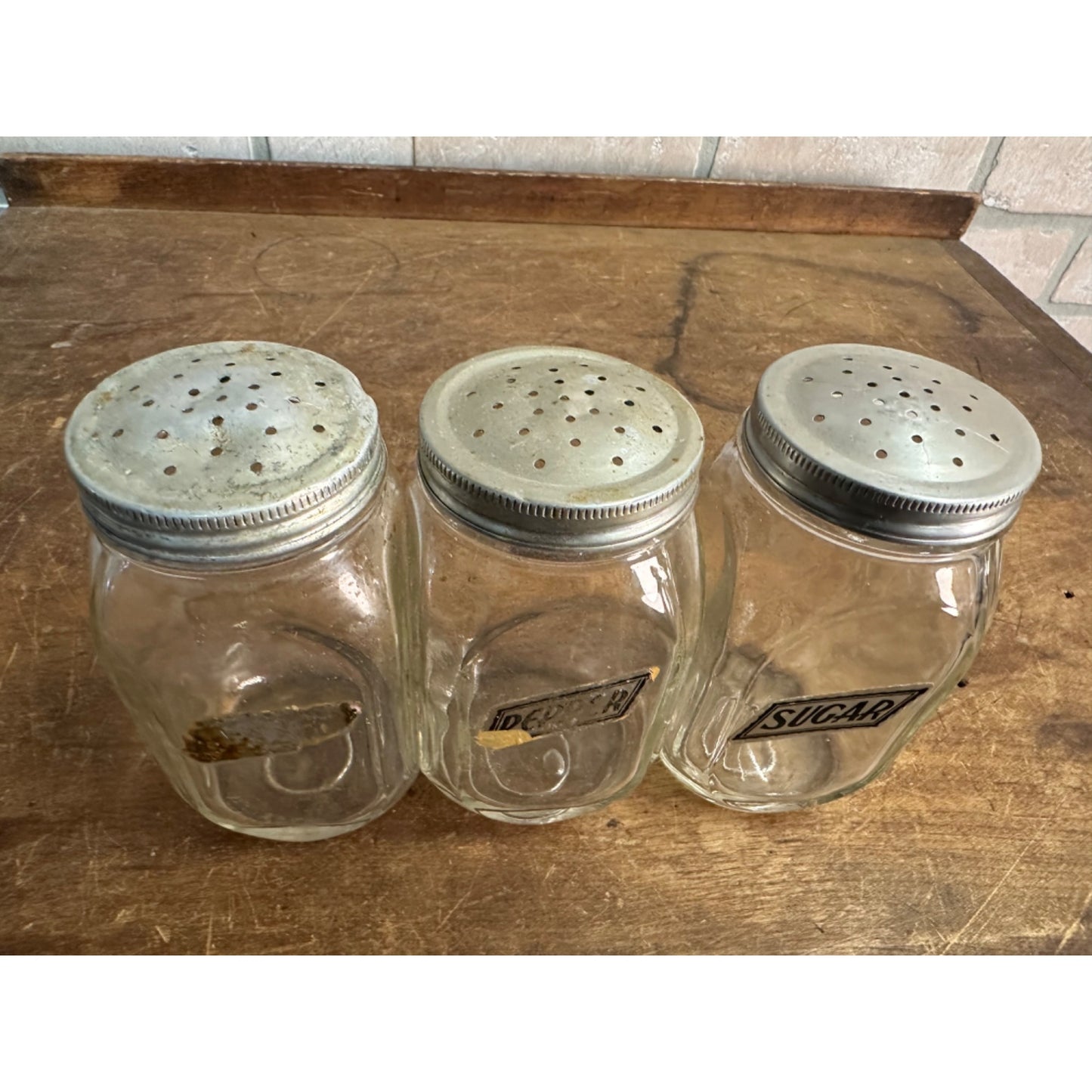 Vintage Hocking Glass Co. Clear Shaker Spice Jars Salt Pepper Sugar Lot (3)