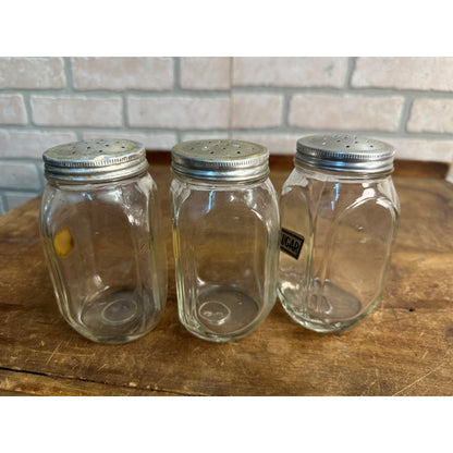 Vintage Hocking Glass Co. Clear Shaker Spice Jars Salt Pepper Sugar Lot (3)