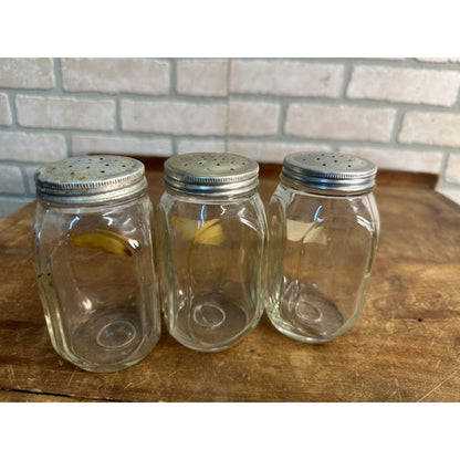 Vintage Hocking Glass Co. Clear Shaker Spice Jars Salt Pepper Sugar Lot (3)