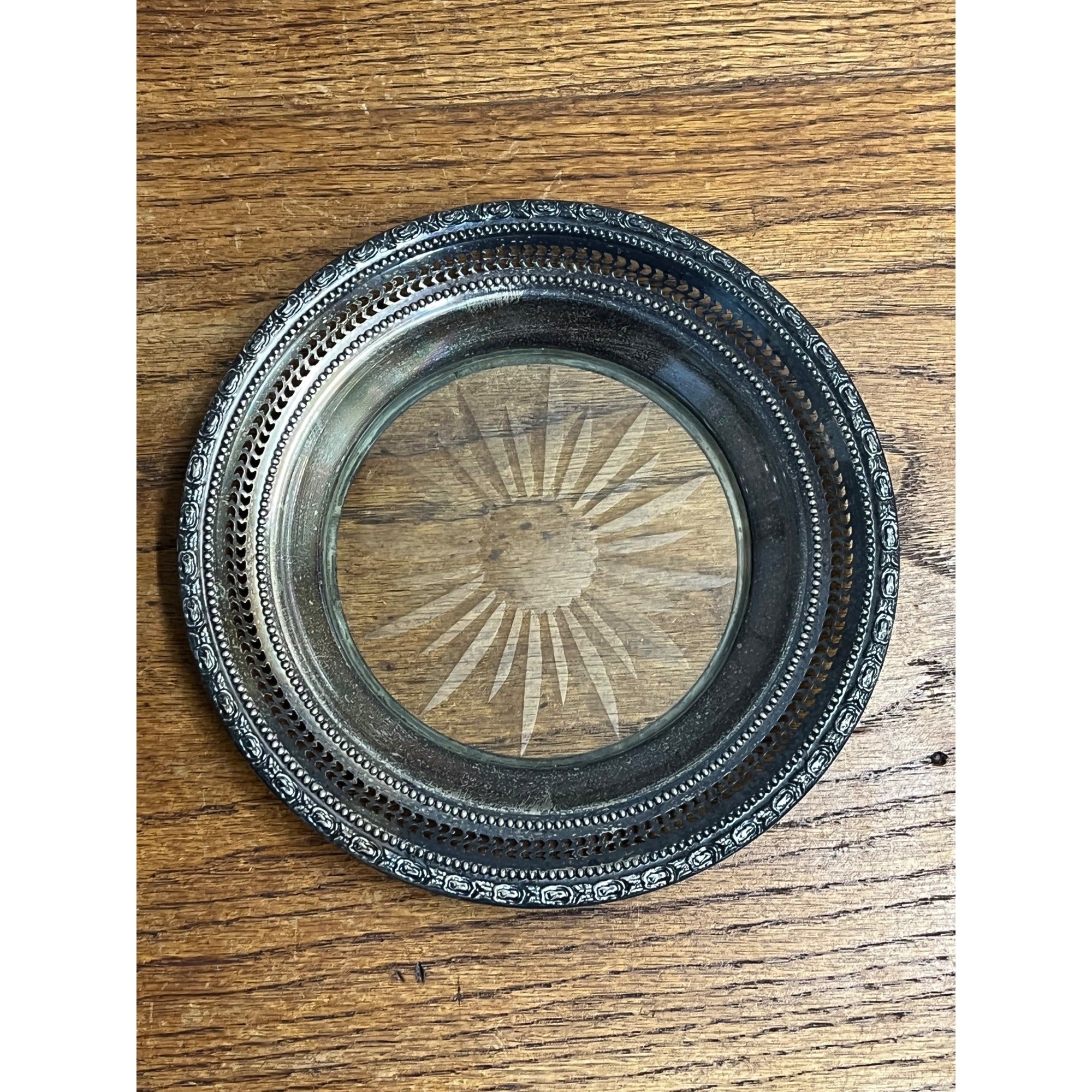 Vintage Frank Whiting Talisman Rose Sterling Silver Glass Plate 6.5"