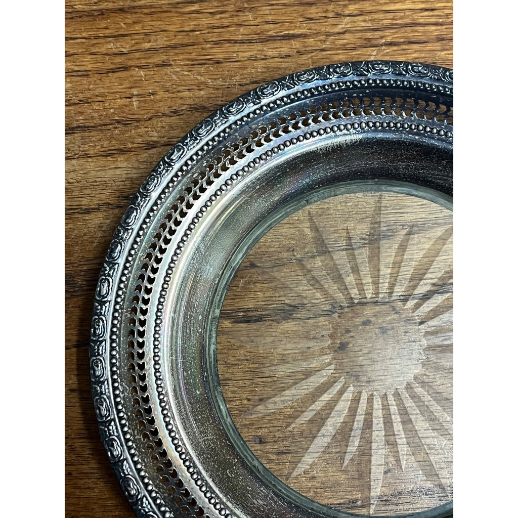 Vintage Frank Whiting Talisman Rose Sterling Silver Glass Plate 6.5"