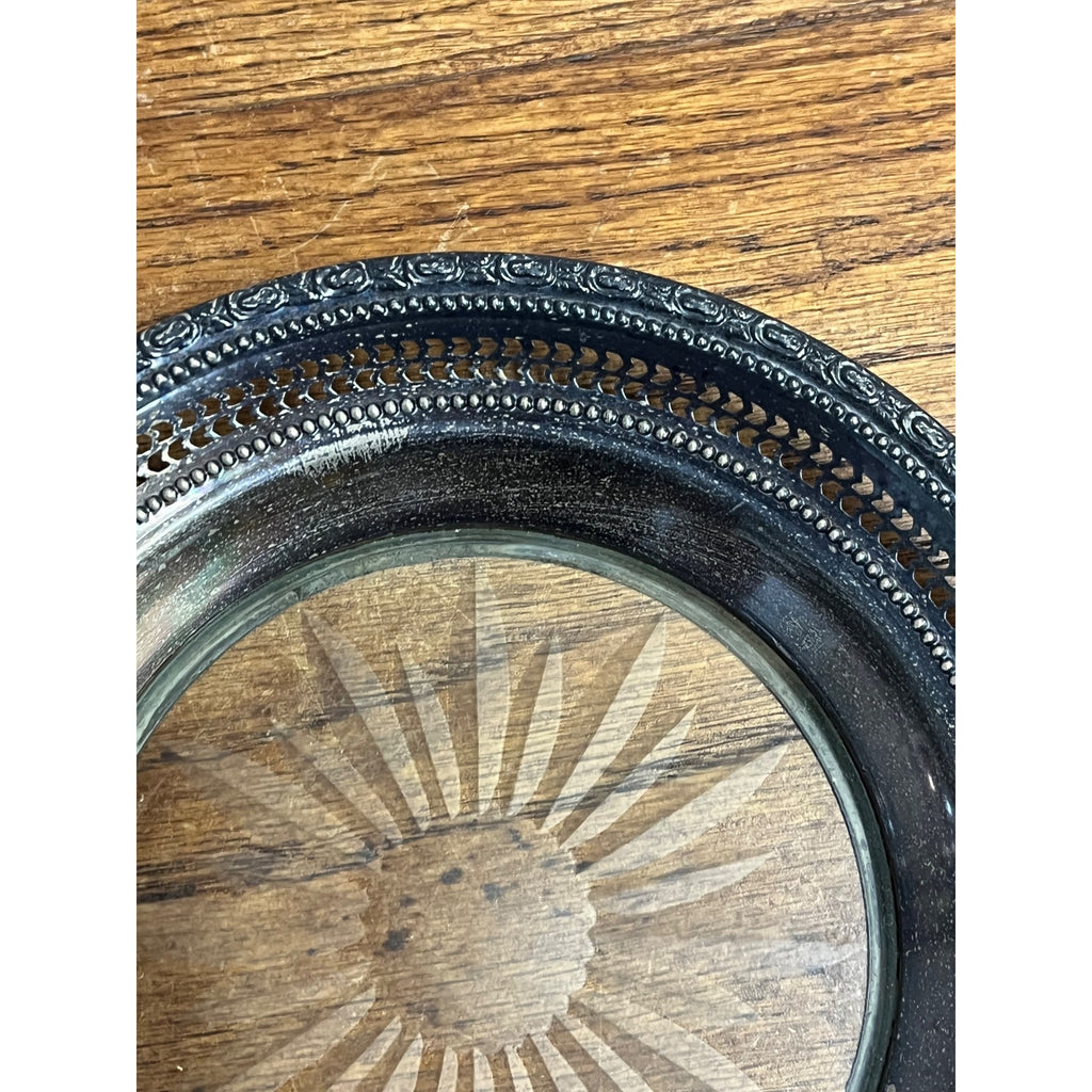 Vintage Frank Whiting Talisman Rose Sterling Silver Glass Plate 6.5"