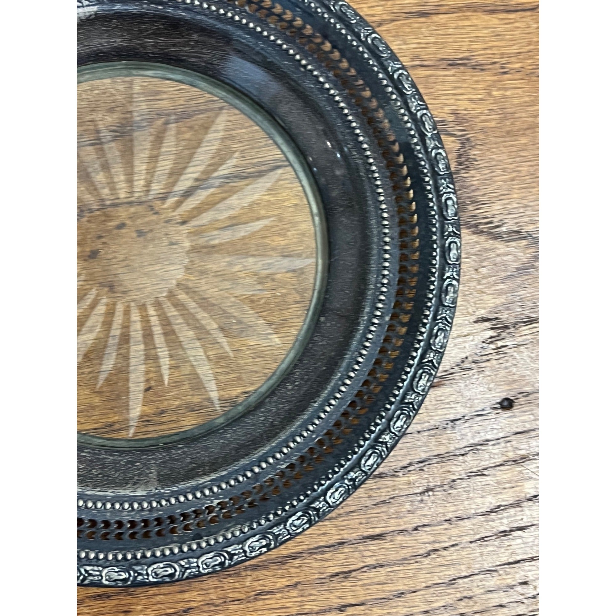 Vintage Frank Whiting Talisman Rose Sterling Silver Glass Plate 6.5"