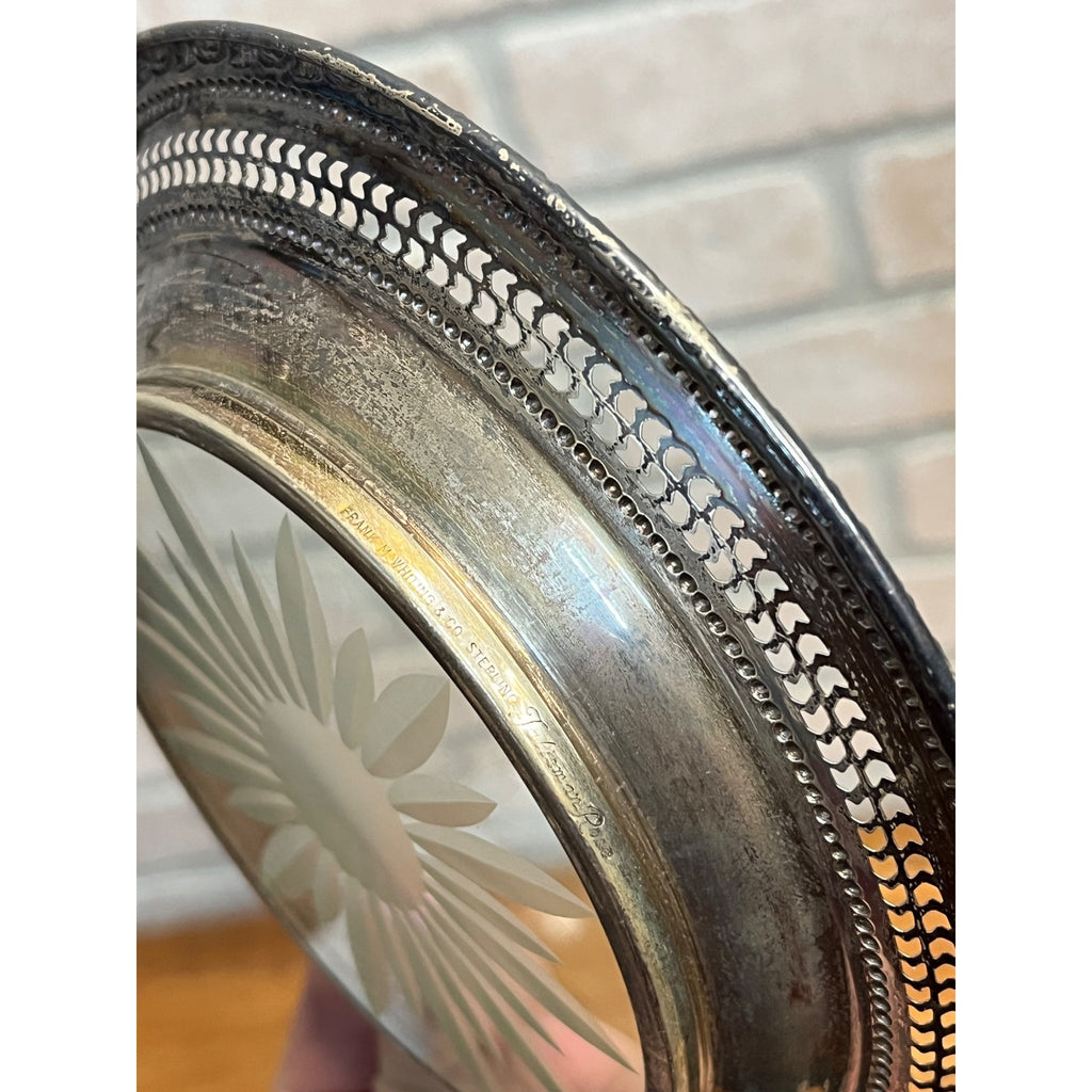 Vintage Frank Whiting Talisman Rose Sterling Silver Glass Plate 6.5"