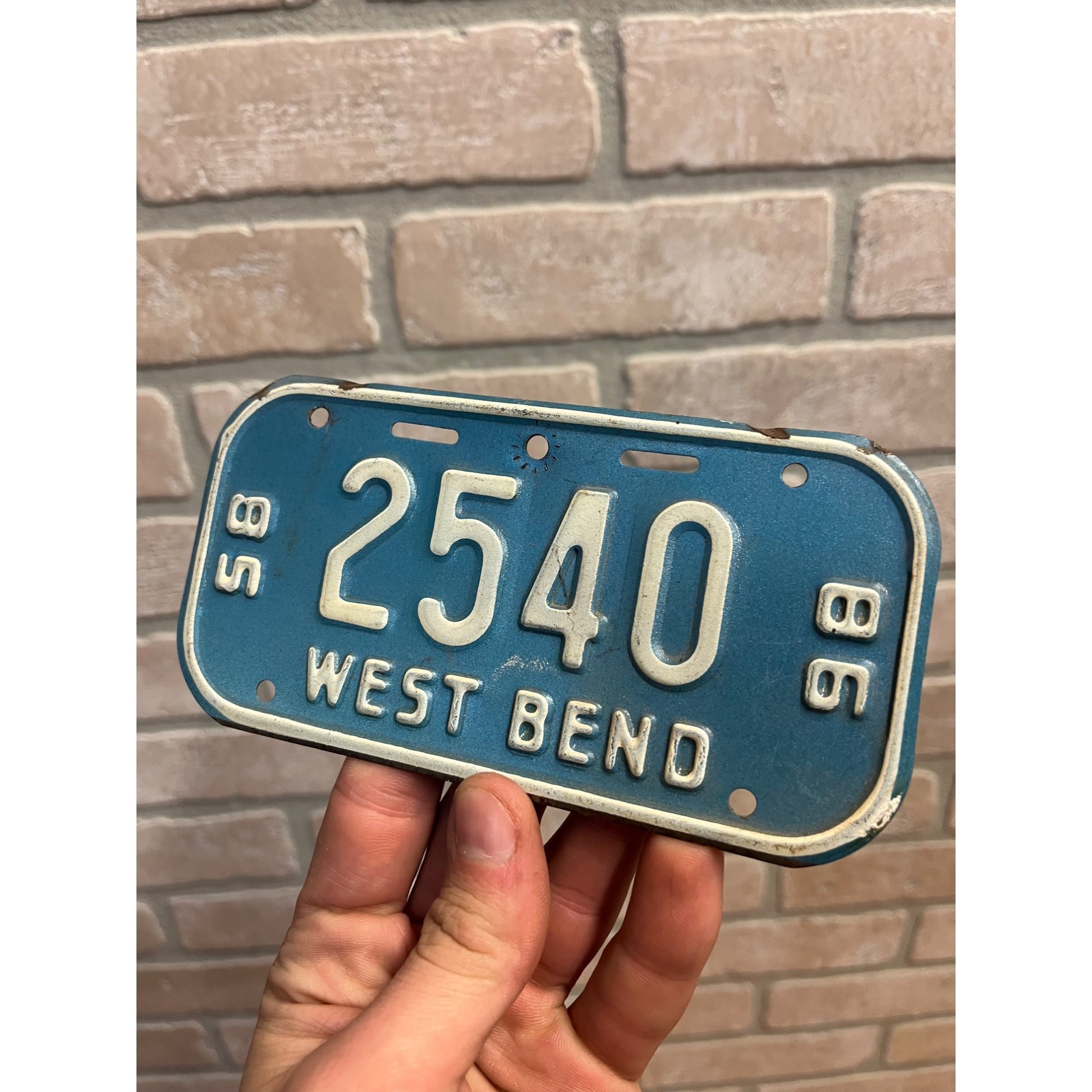 Vintage Wisconsin Bicycle Bike License Plate Embossed West Bend 1985-1986