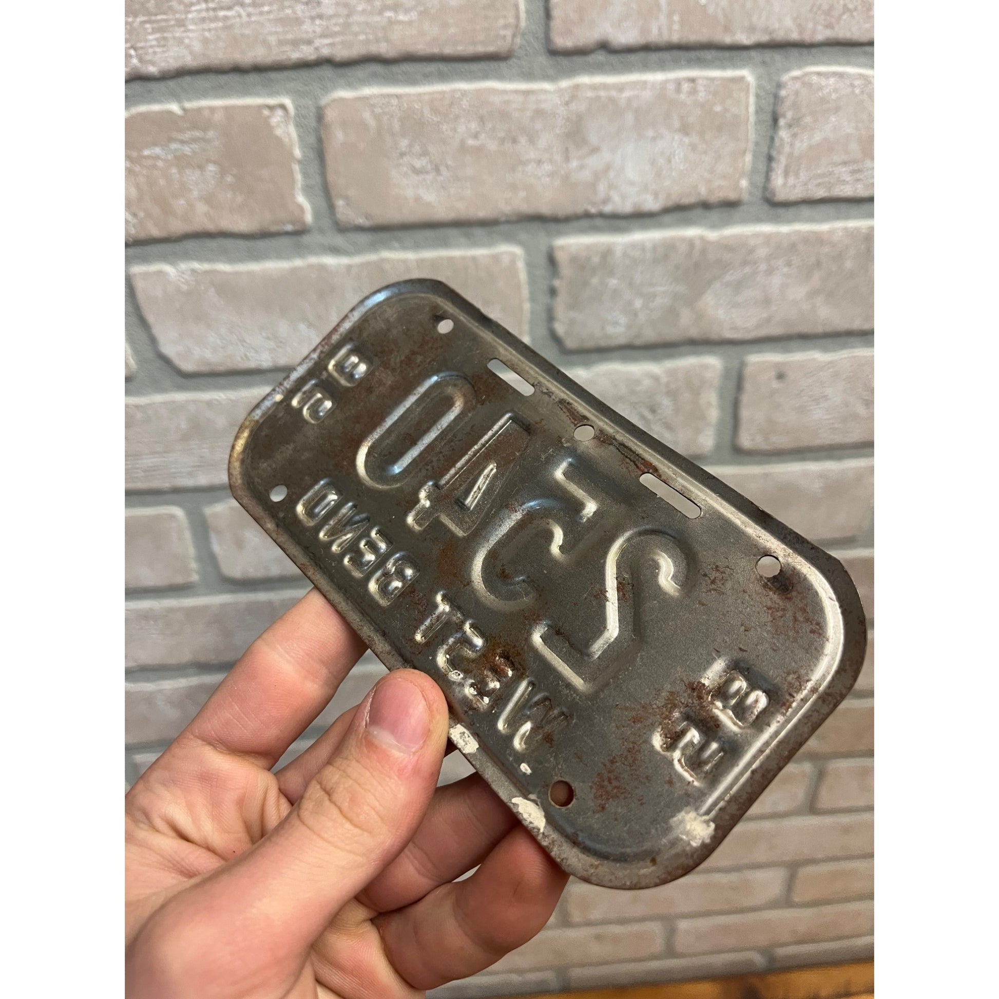 Vintage Wisconsin Bicycle Bike License Plate Embossed West Bend 1985-1986