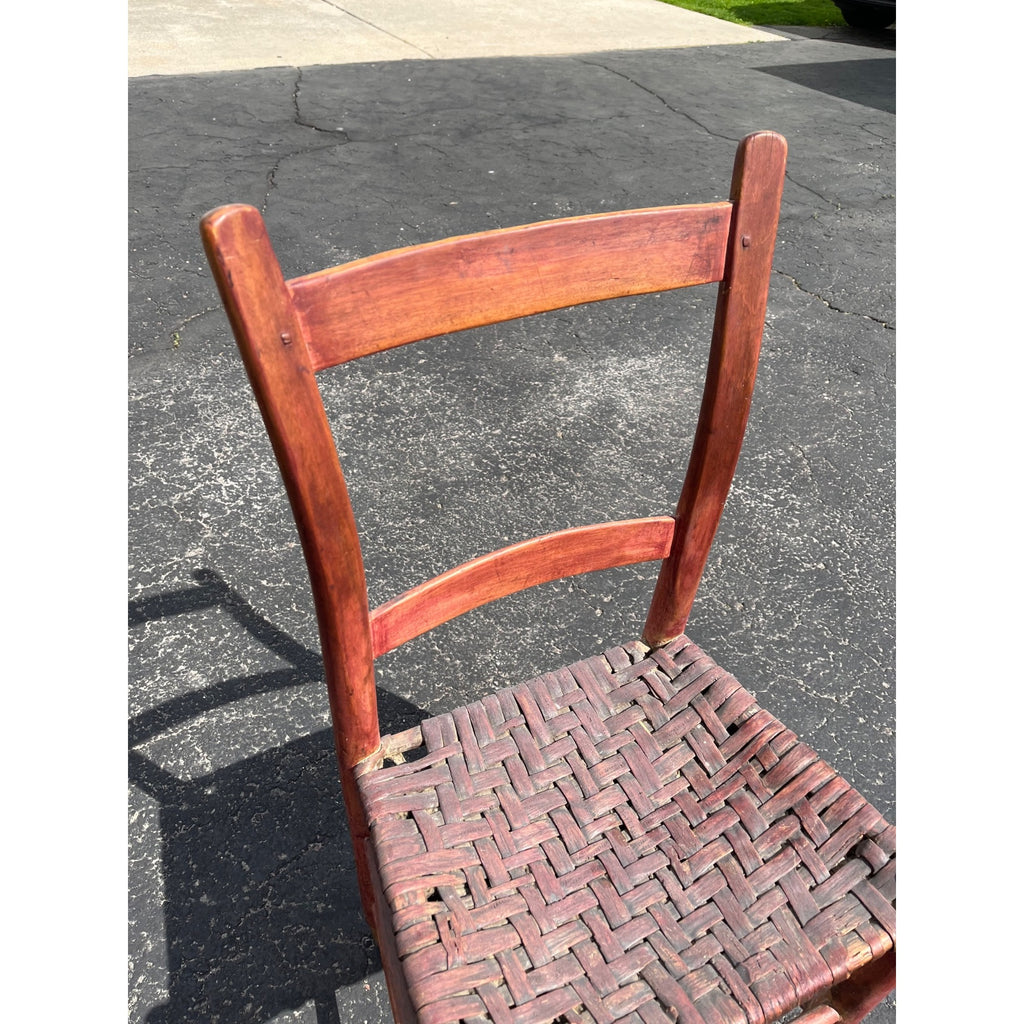 Antique Primitive 19th c. Ladderback Chair Woven Splint Seat Appalachian Country Folk Art 1800s Farmhouse