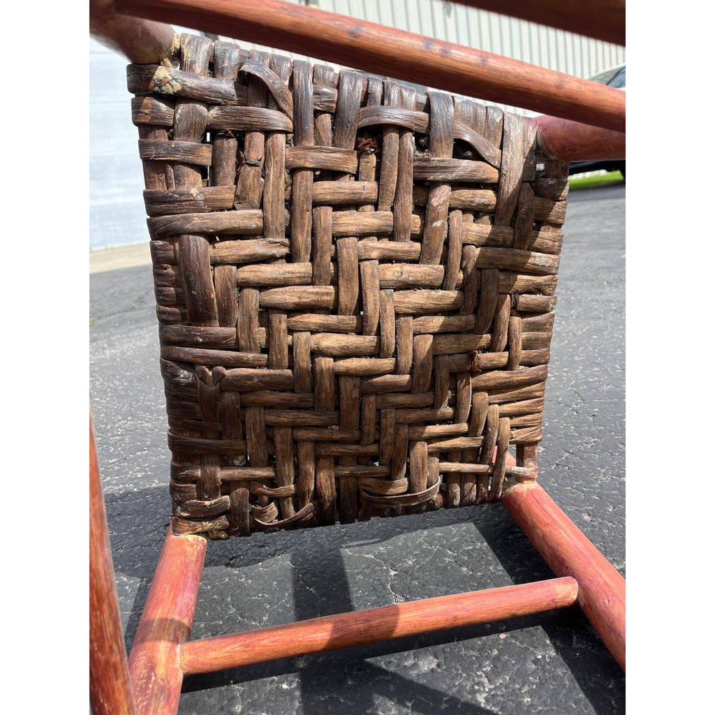 Antique Primitive 19th c. Ladderback Chair Woven Splint Seat Appalachian Country Folk Art 1800s Farmhouse