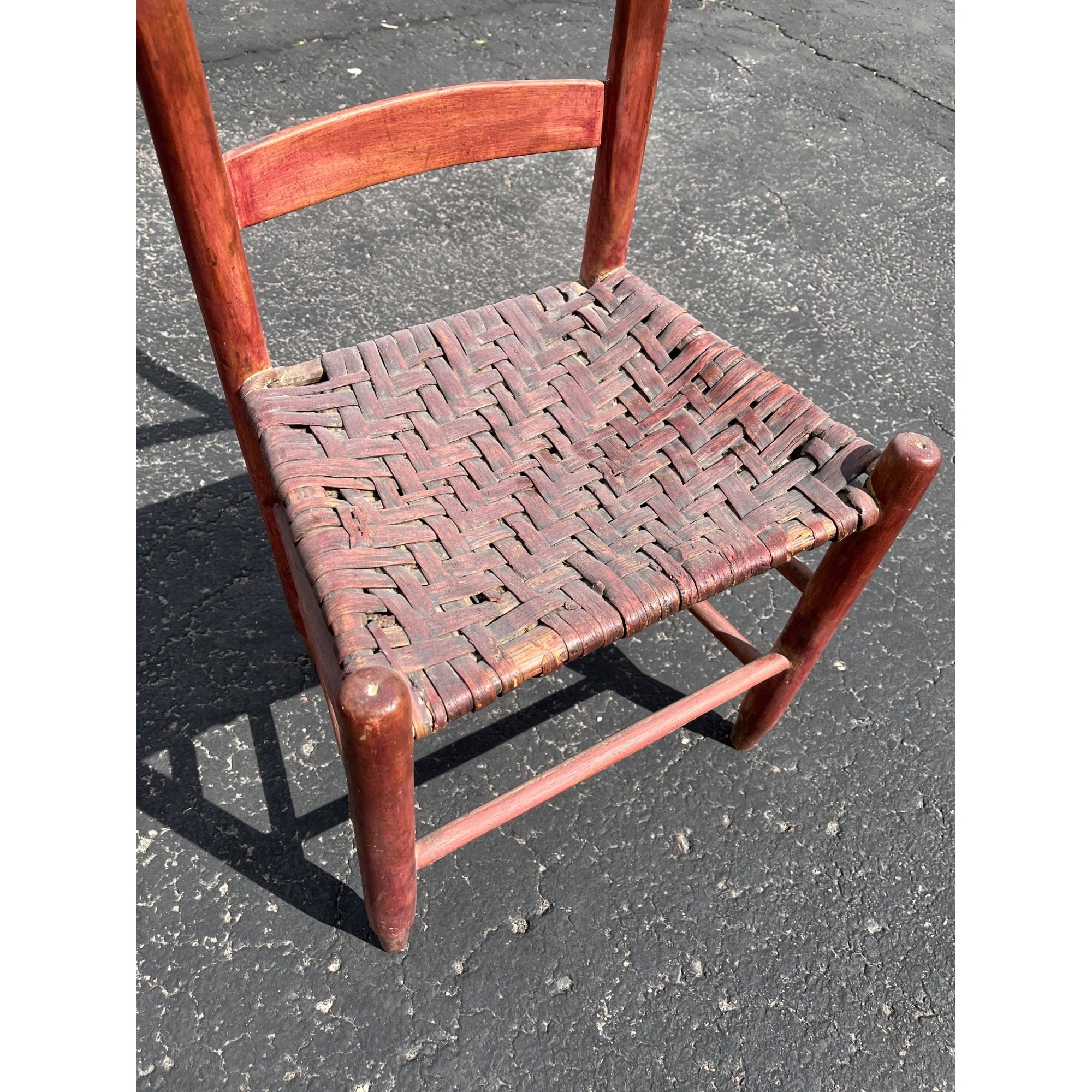 Antique Primitive 19th c. Ladderback Chair Woven Splint Seat Appalachian Country Folk Art 1800s Farmhouse