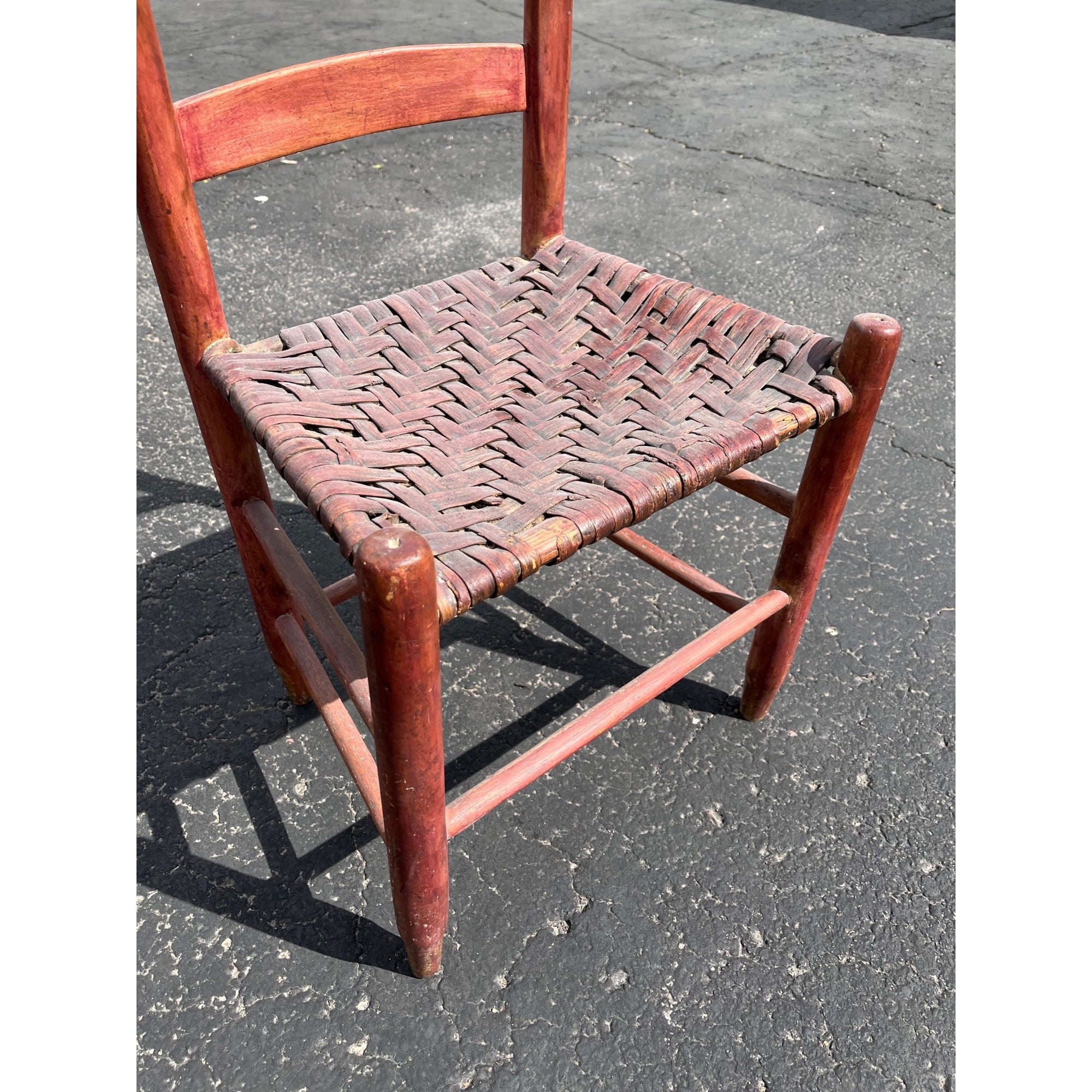 Antique Primitive 19th c. Ladderback Chair Woven Splint Seat Appalachian Country Folk Art 1800s Farmhouse