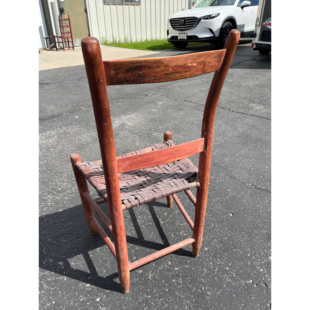 Antique Primitive 19th c. Ladderback Chair Woven Splint Seat Appalachian Country Folk Art 1800s Farmhouse