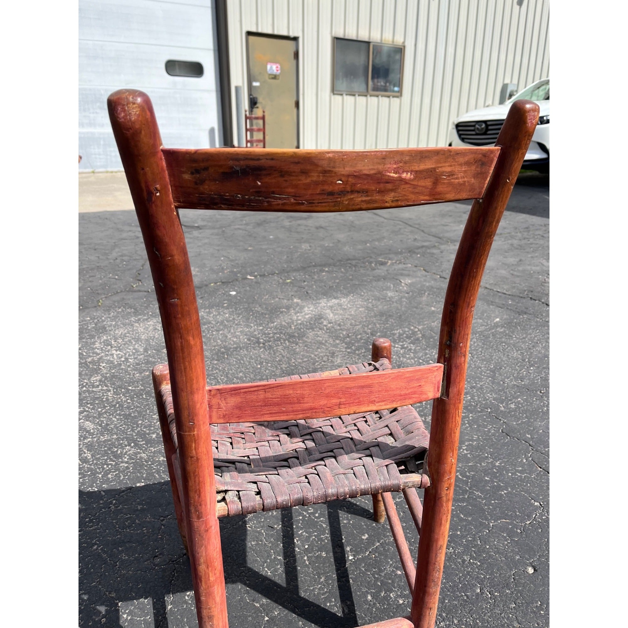 Antique Primitive 19th c. Ladderback Chair Woven Splint Seat Appalachian Country Folk Art 1800s Farmhouse