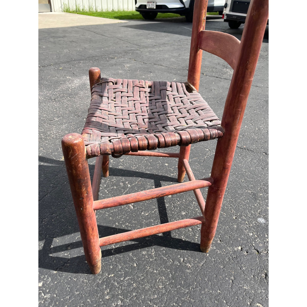Antique Primitive 19th c. Ladderback Chair Woven Splint Seat Appalachian Country Folk Art 1800s Farmhouse