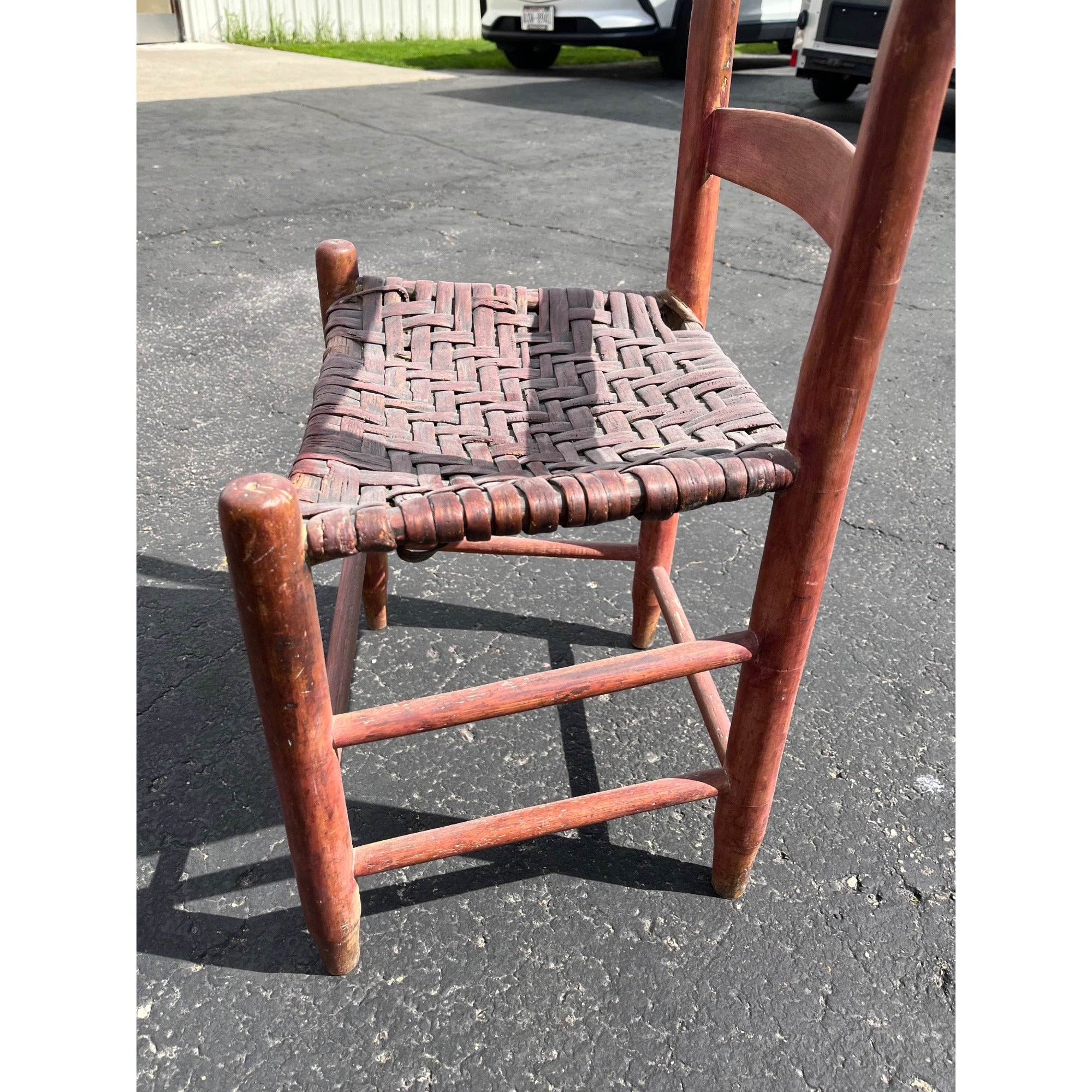 Antique Primitive 19th c. Ladderback Chair Woven Splint Seat Appalachian Country Folk Art 1800s Farmhouse
