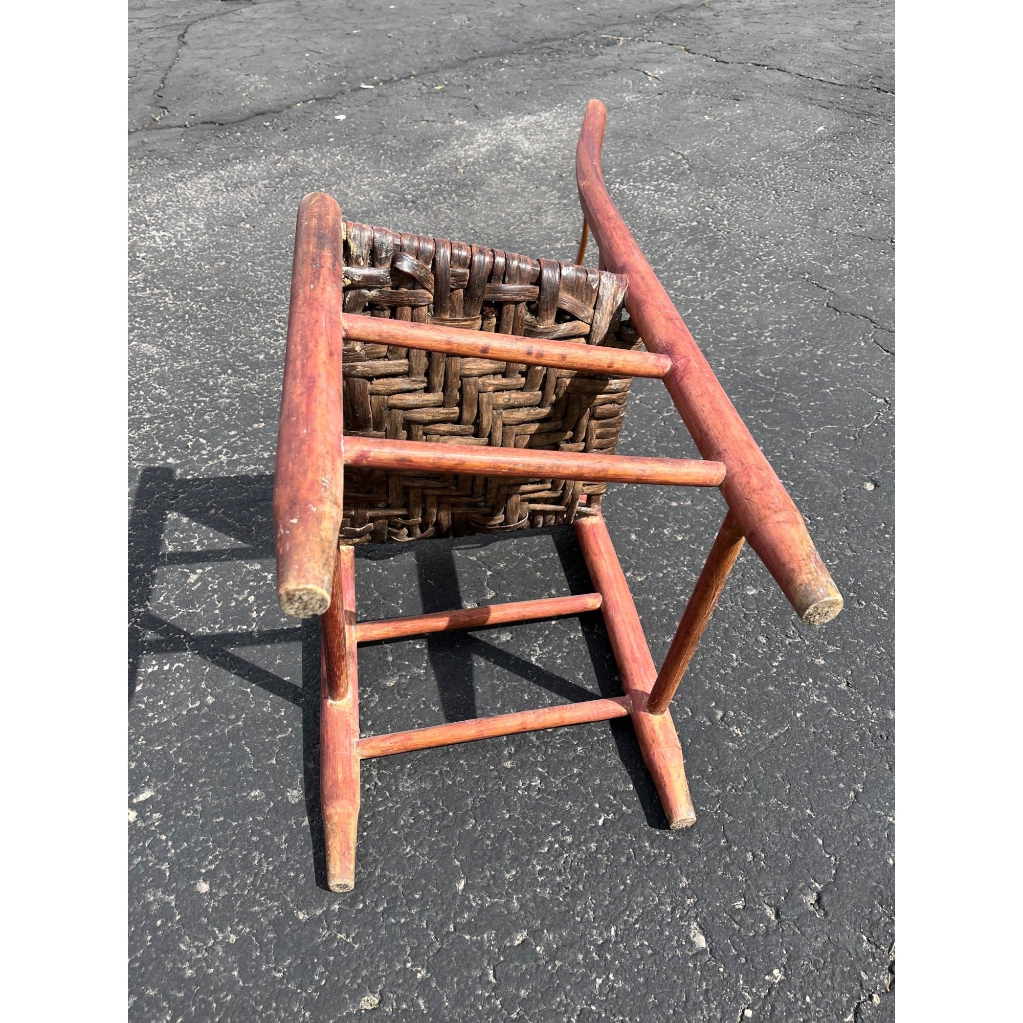 Antique Primitive 19th c. Ladderback Chair Woven Splint Seat Appalachian Country Folk Art 1800s Farmhouse
