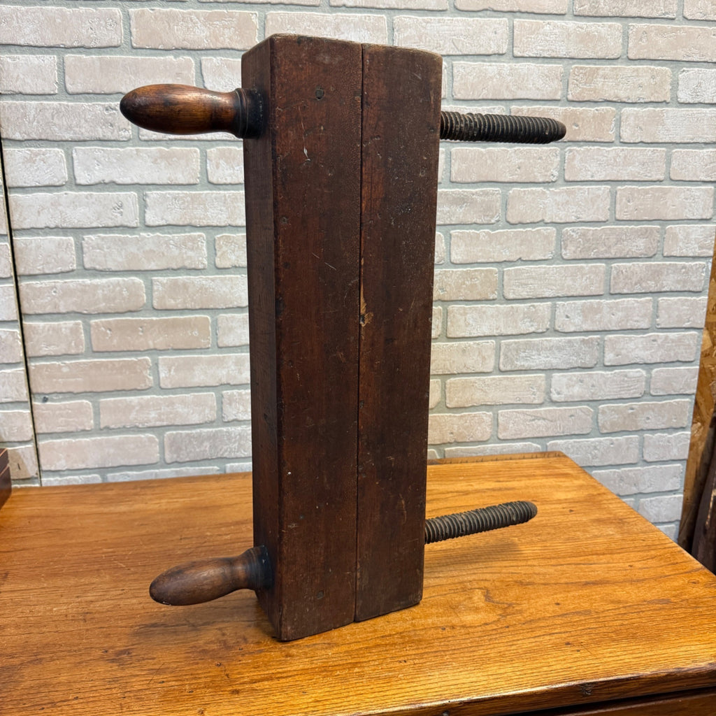 Antique Industrial Primitive Large Clamp Vise Tool Wooden