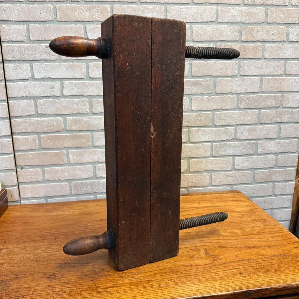 Antique Industrial Primitive Large Clamp Vise Tool Wooden