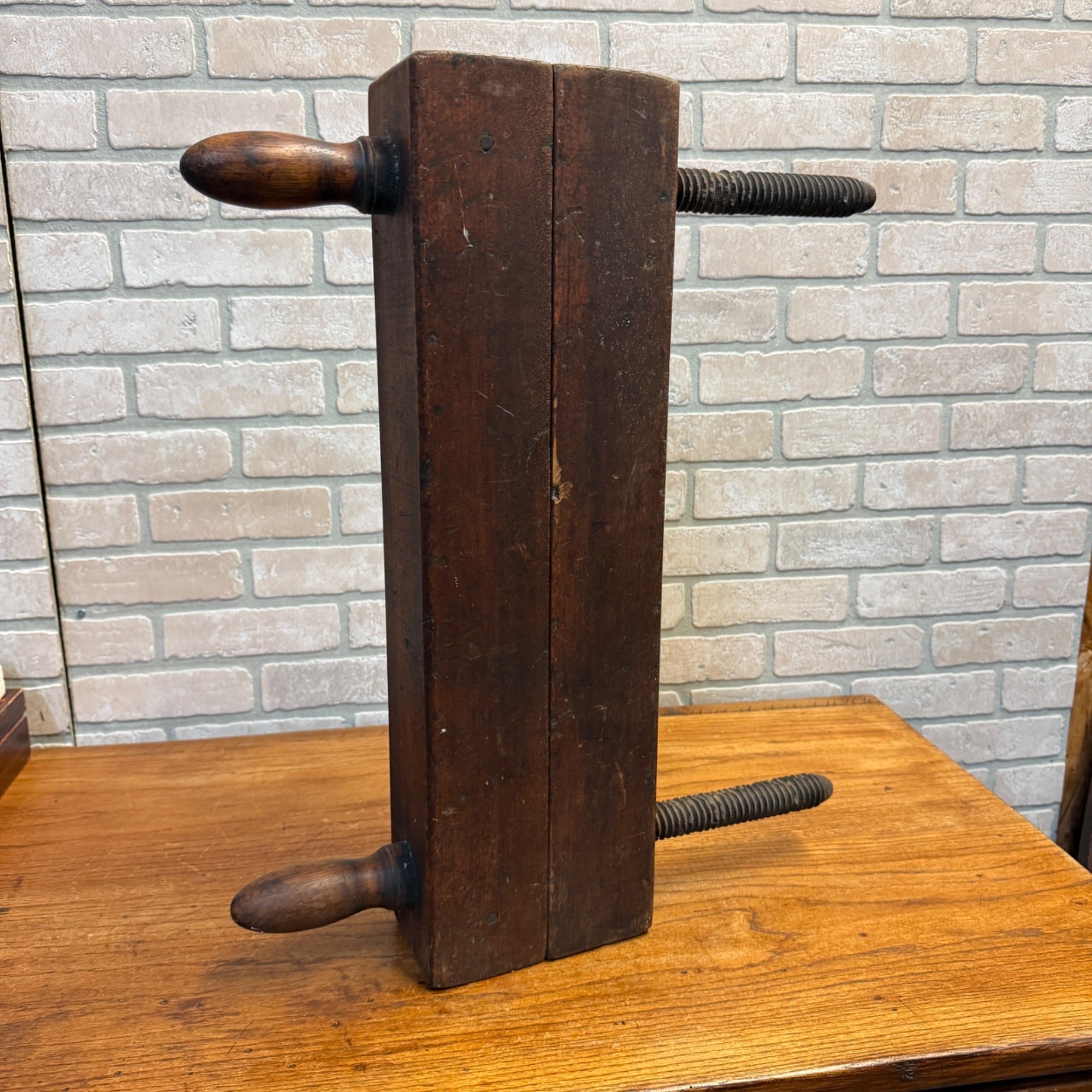 Antique Industrial Primitive Large Clamp Vise Tool Wooden